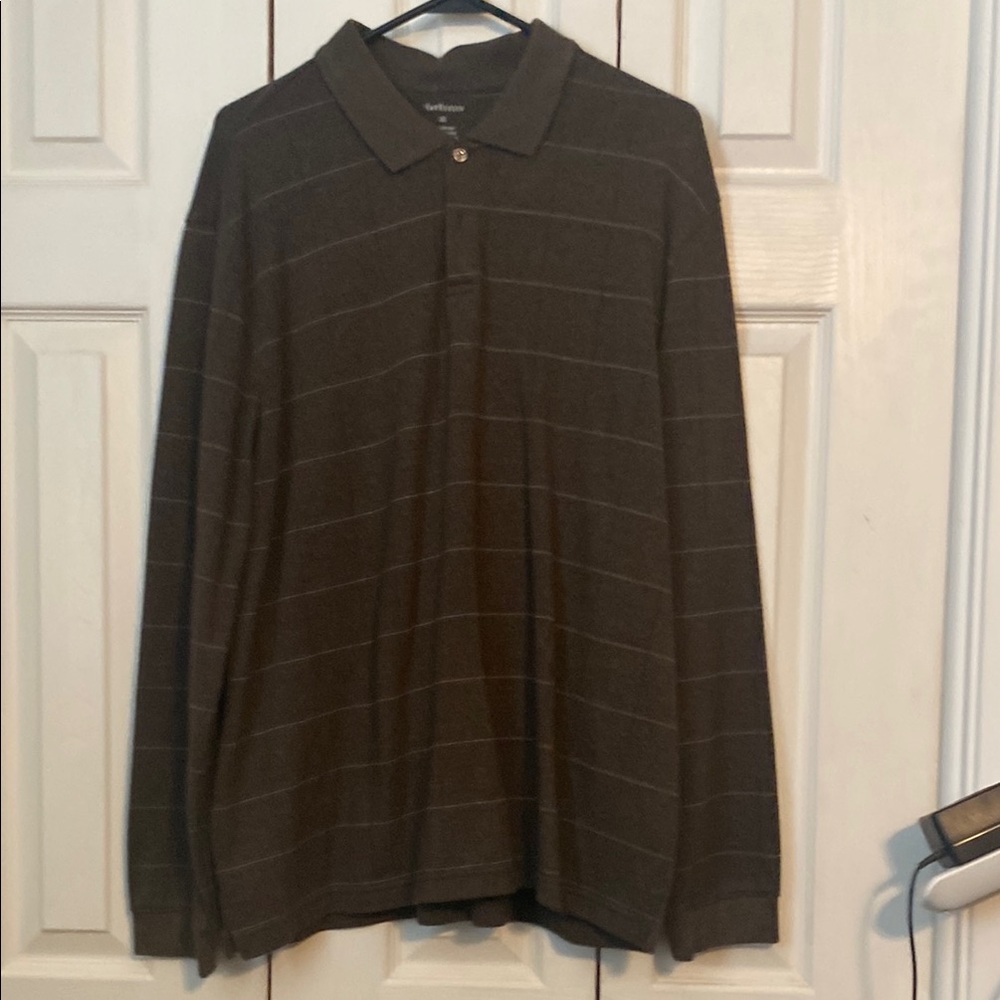 Dark Charcoal Long-Sleeve Polo Shirt with Textured Knit